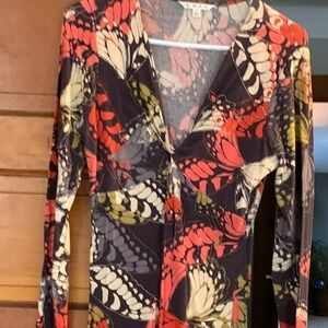 Cabi Butterfly Print Long‎ Sleeve Top Blouse Multicolor Size L